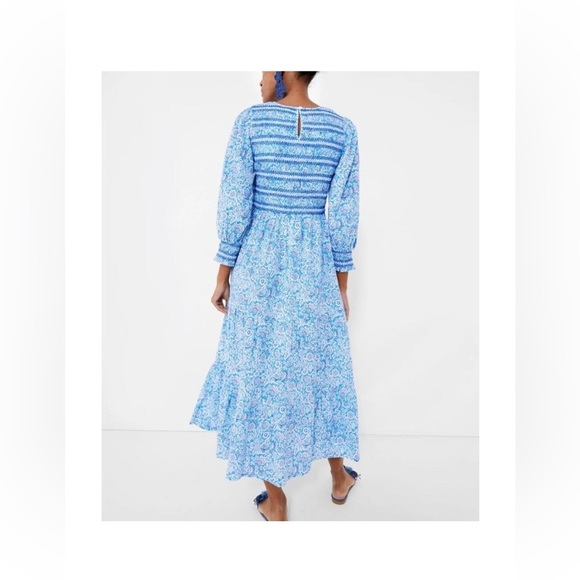 Pink City Prints Isabel Dress XS NWT Ornate Sky Blue Cotton Midi Smocked - Picture 4 of 13